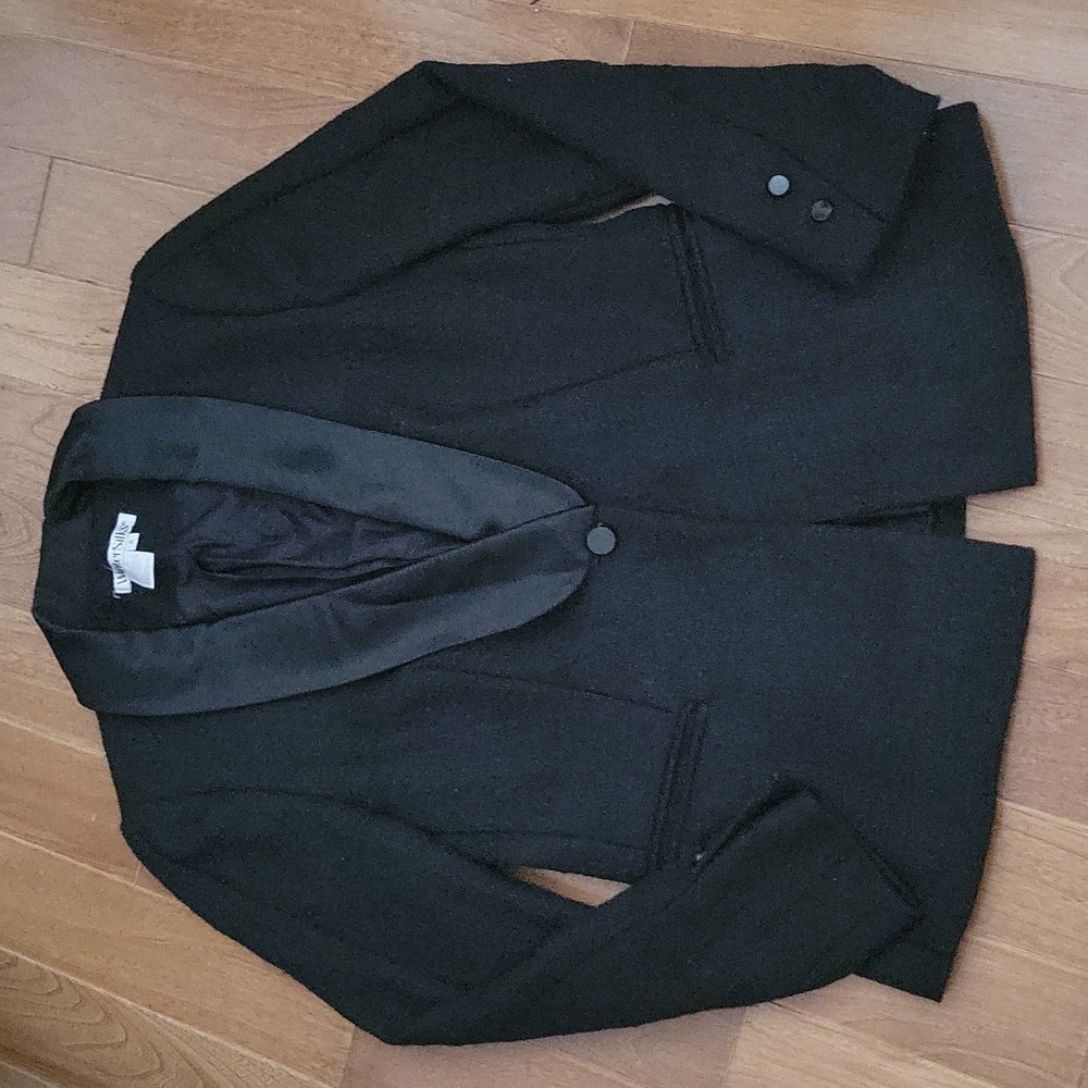 Winter Silks Tweed Black Blazer with Silk Lapels Vintage‎ Size 8